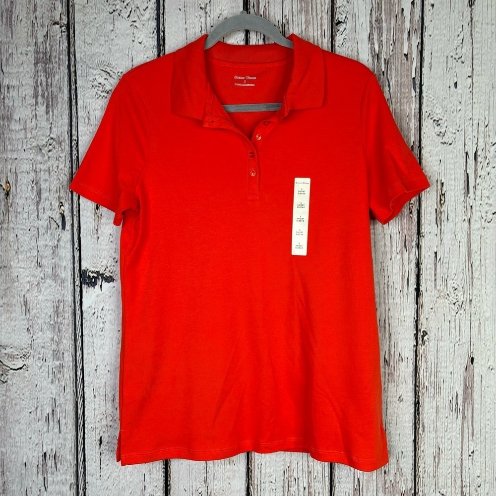🏷️NWT‎ Studio Works Size Small Orange Polo Shirt Short Sleeve Collared Cotton